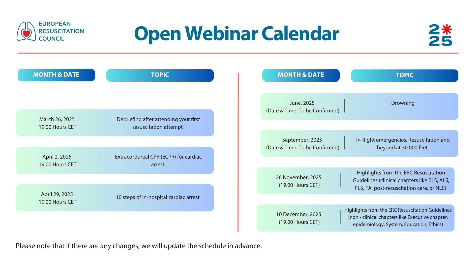 The ERC Open Webinar Calendar