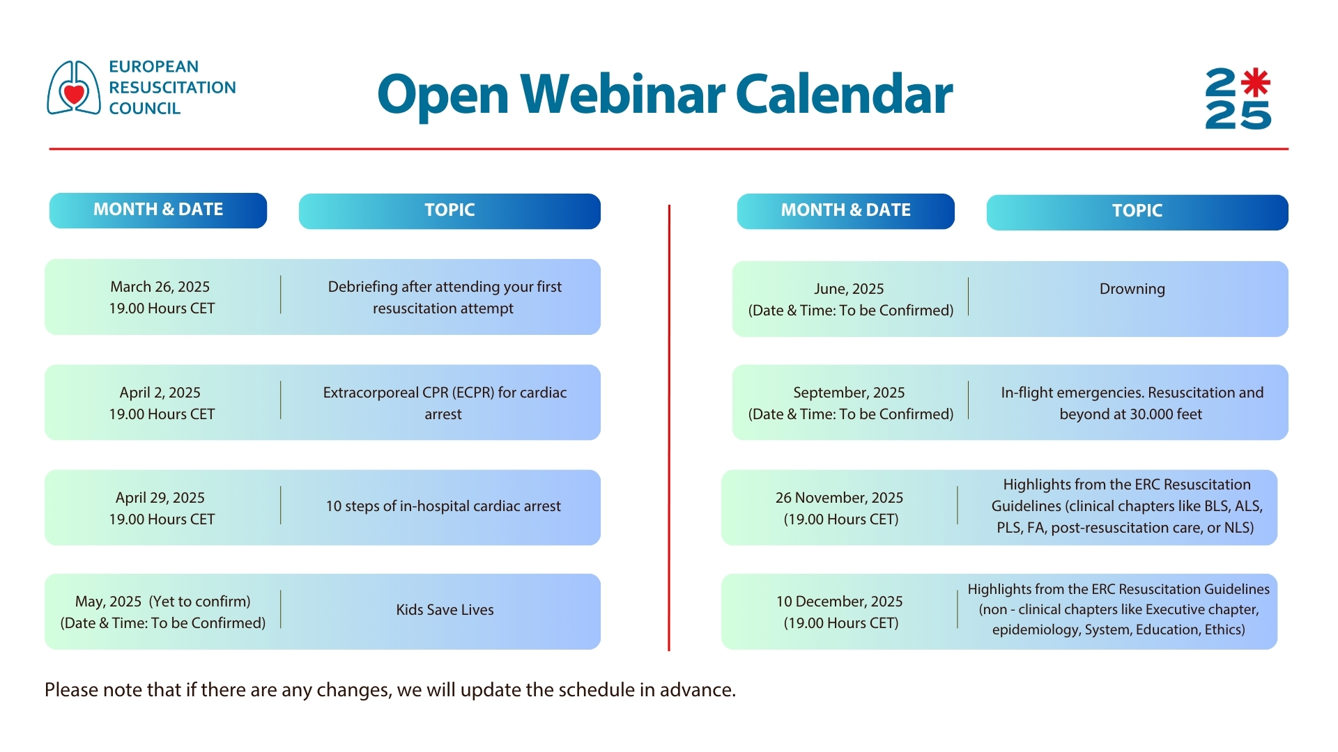 The ERC Open Webinar Calendar