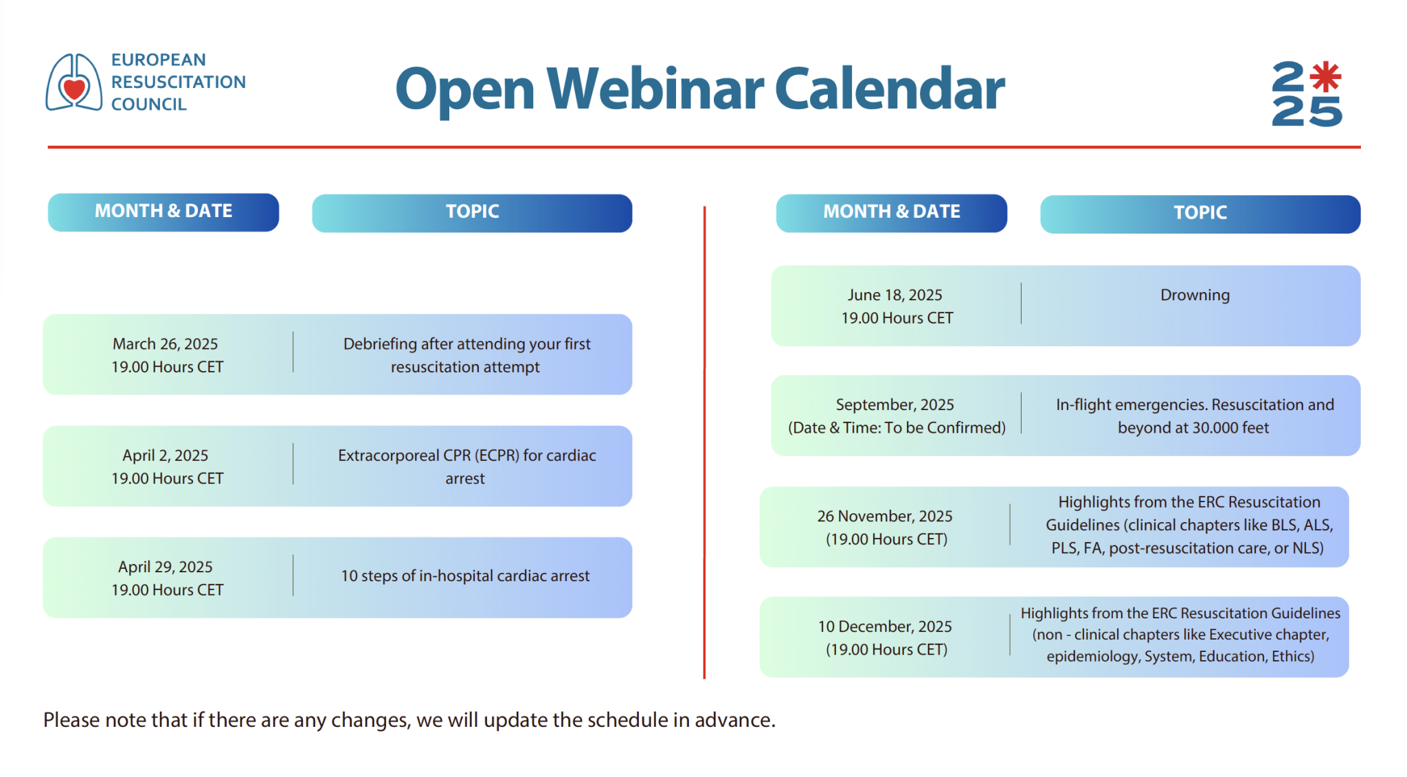 The ERC Open Webinar Calendar