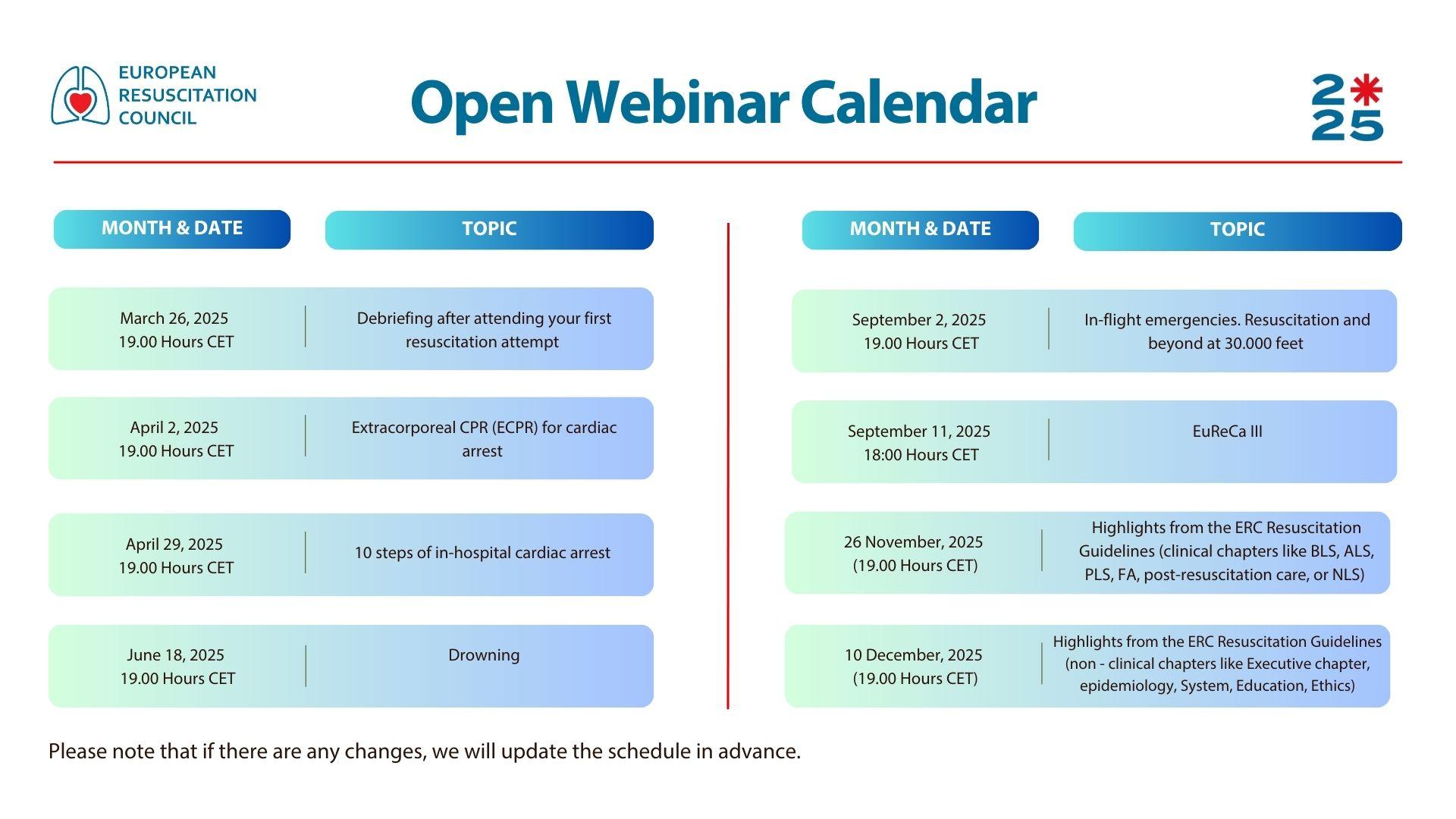 The ERC Open Webinar Calendar